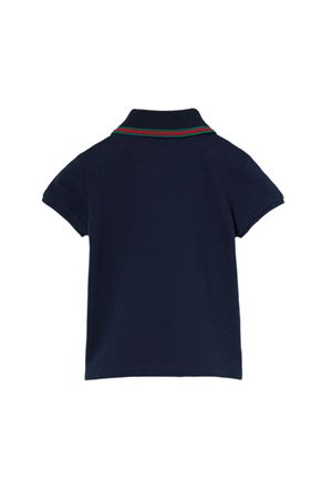 Polo in piquet di cotone elasticizzato blu scuro GUCCI KIDS | 805415XJGXV4306